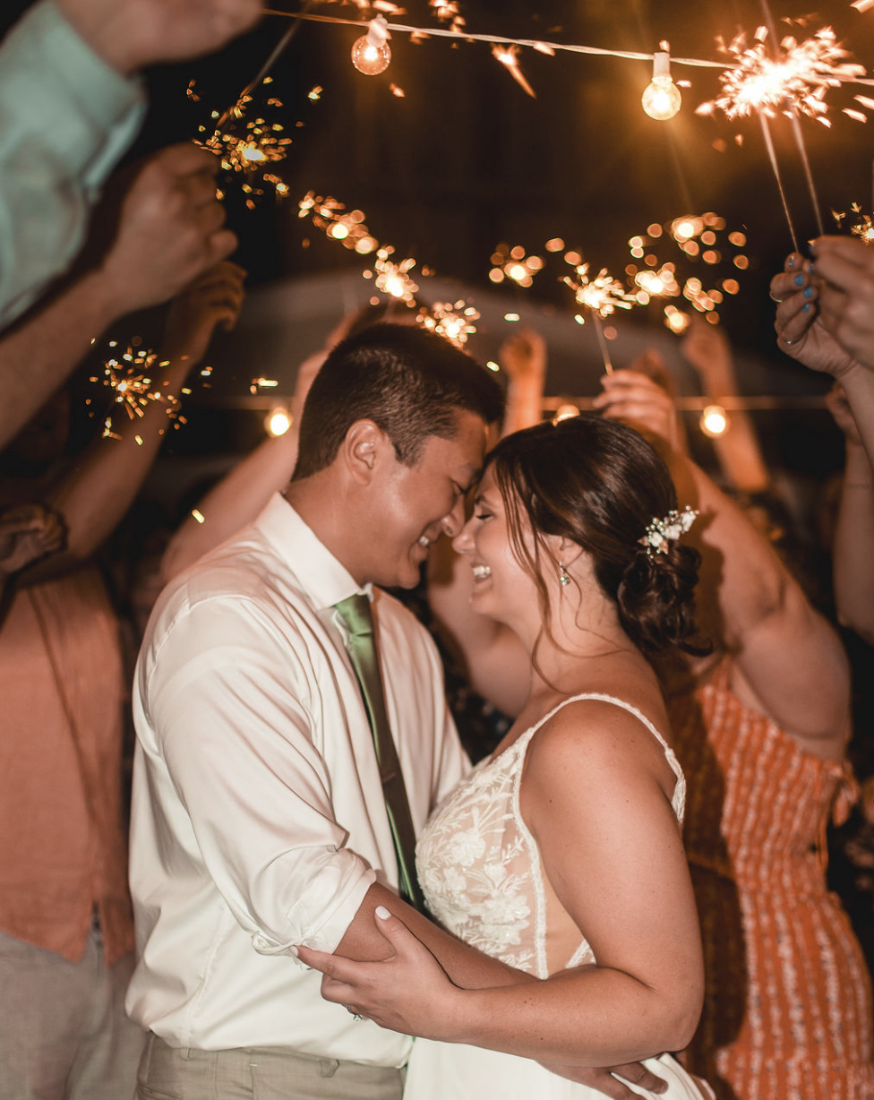 Couple celebrates wedding with sparklers at Beaches Ocho Rios reception