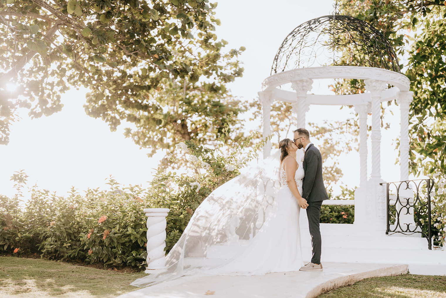 Bride and groom kissing