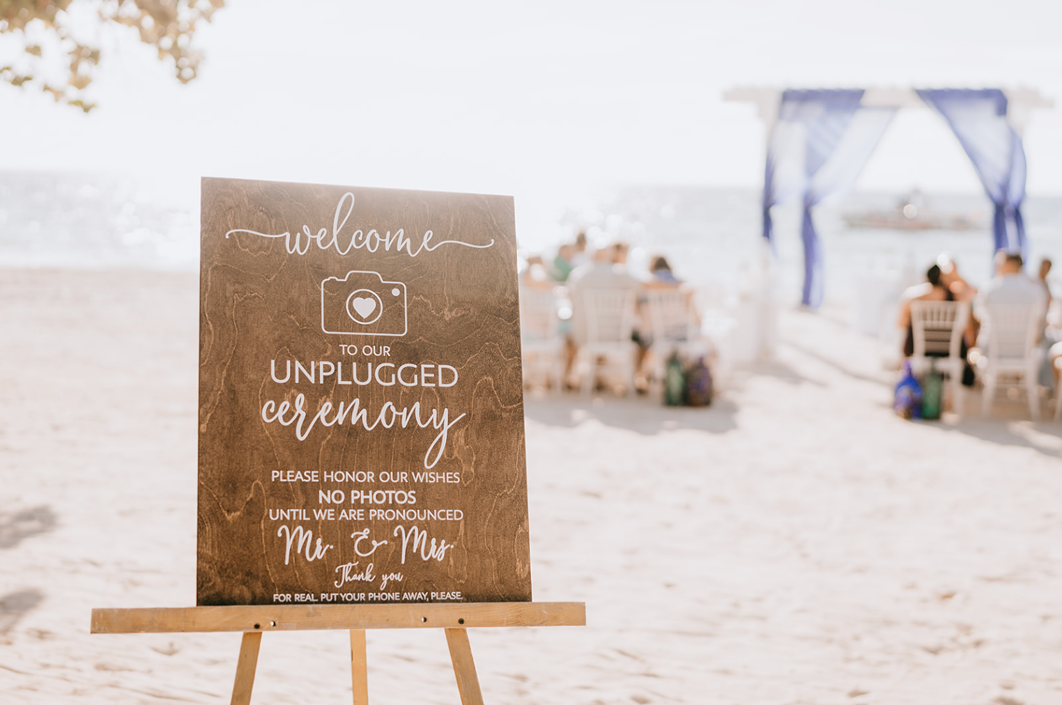 A welcome sign for the wedding ceremony