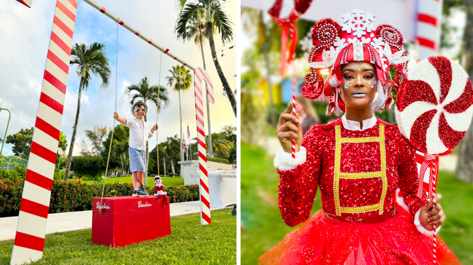 elf scout child and woman posing at beaches resort