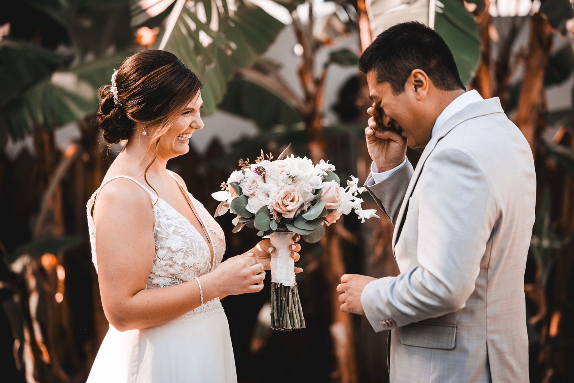 Bride and groom enjoying the Caribbean wedding ceremony at Beaches Ocho Rios