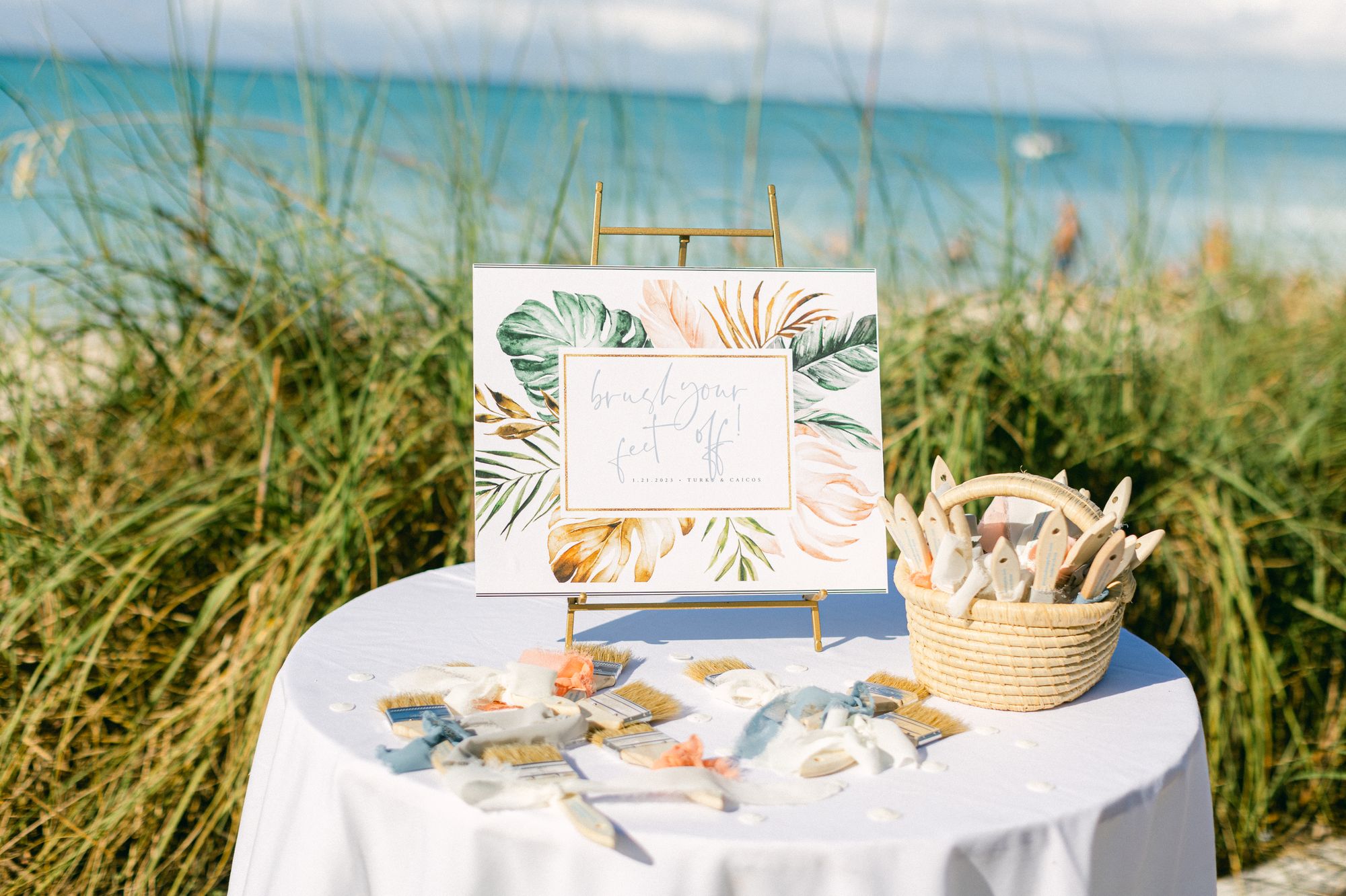 beach wedding shoe station