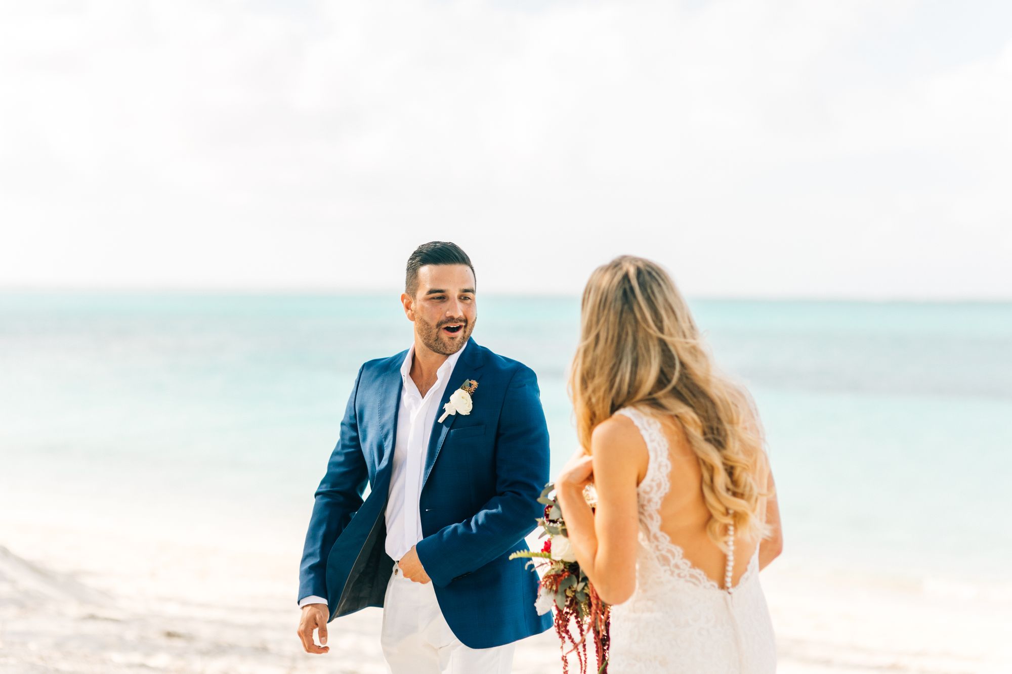 Beach wedding couple